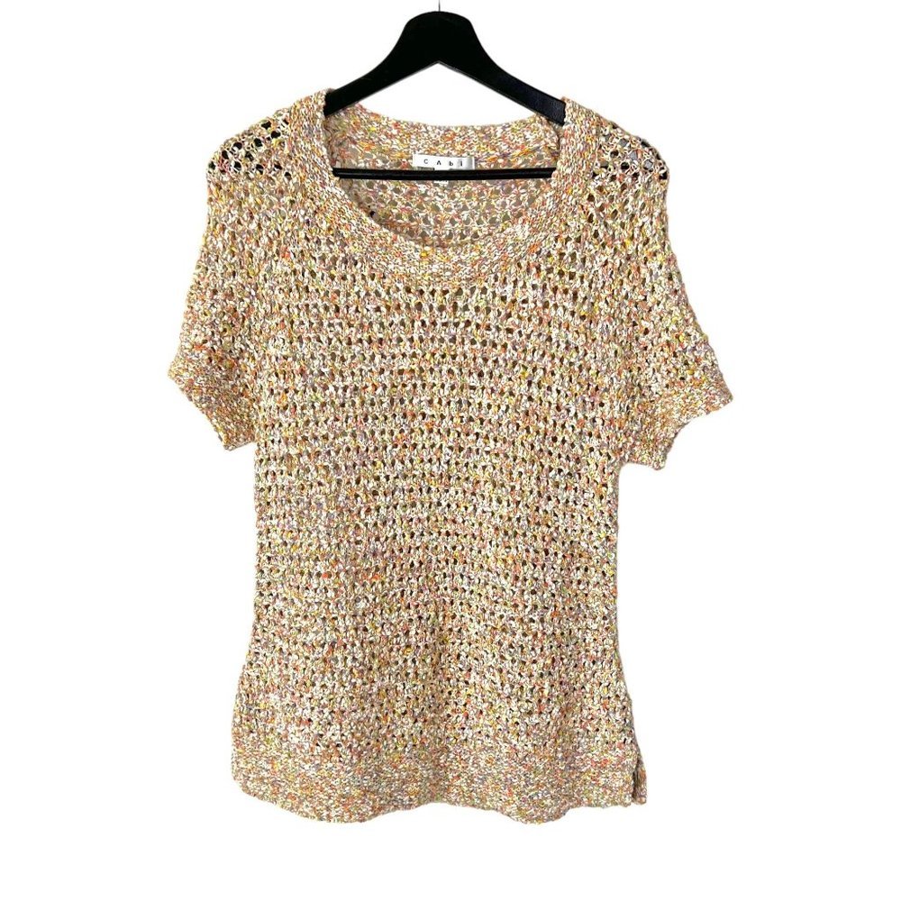 CAbi Sorbet Multicolor Short Sleeve Open Knit Top Medium